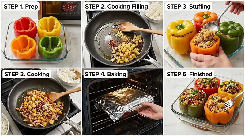 Teriyaki Pineapple Chicken and Rice Stuffed Peppers 3 Meals With Sweet Peppers