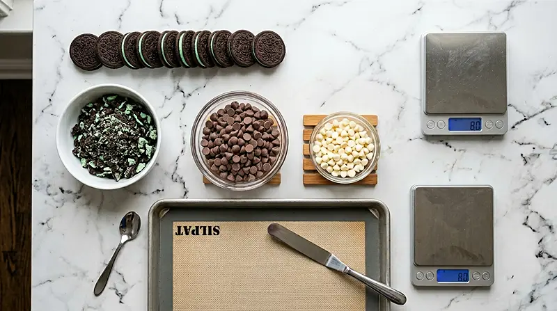 Mint Chocolate Cookie Bark Ingredients