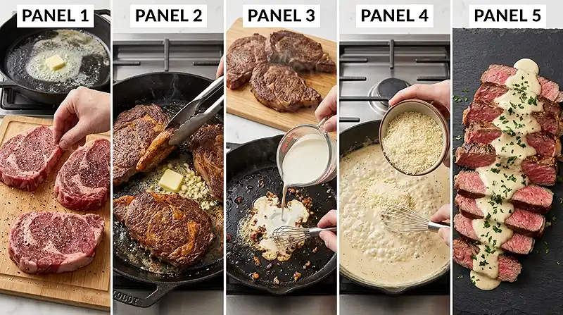 Garlic Butter Steak with Parmesan Cream Sauce 3 Nice Steak Dinner