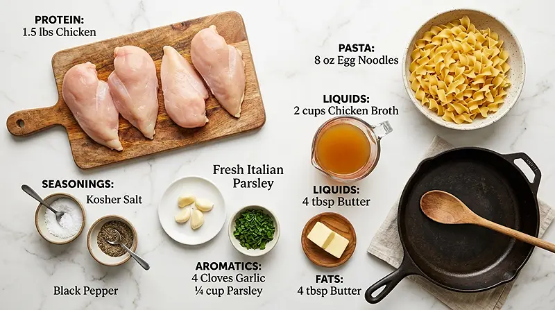 One-Pan Chicken with Buttered Noodles 2 One-Pan Chicken with Buttered Noodles Ingredients
