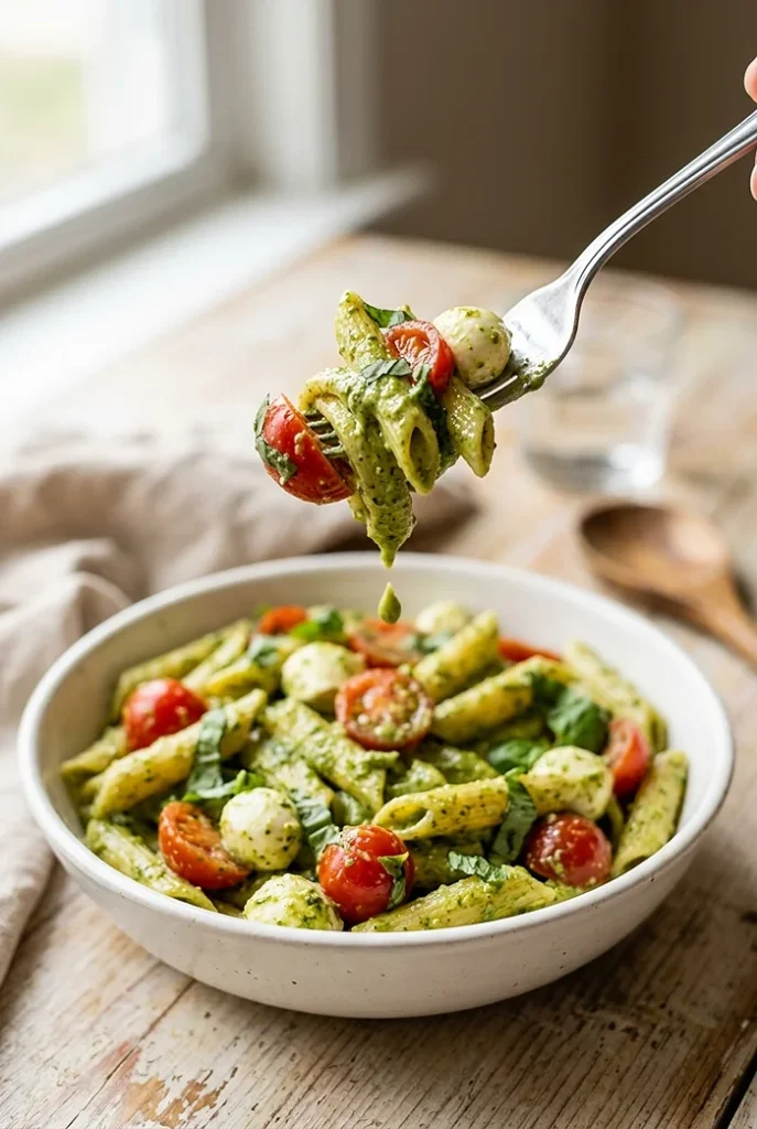 Creamy Pesto Caprese Pasta Salad 4 Pesto Caprese Pasta Salad