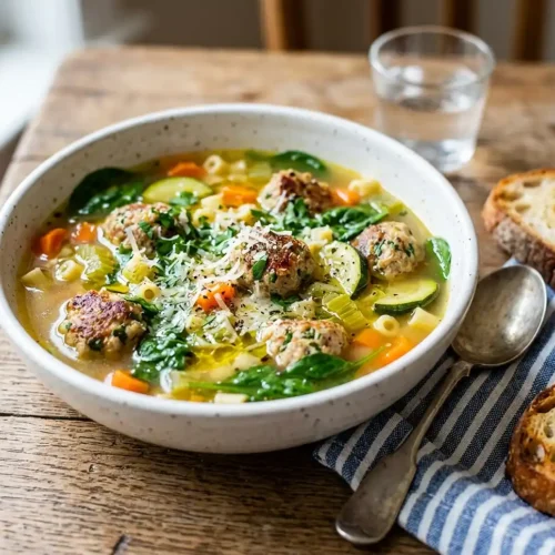 SUMMER MINESTRONE WITH TURKEY MEATBALLS