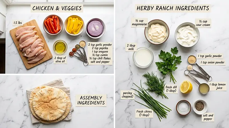 Sheet Pan Chicken Pitas with Herby Ranch Recipe 2 Sheet Pan Chicken Pitas with Herby Ranch Recipe Ingredients