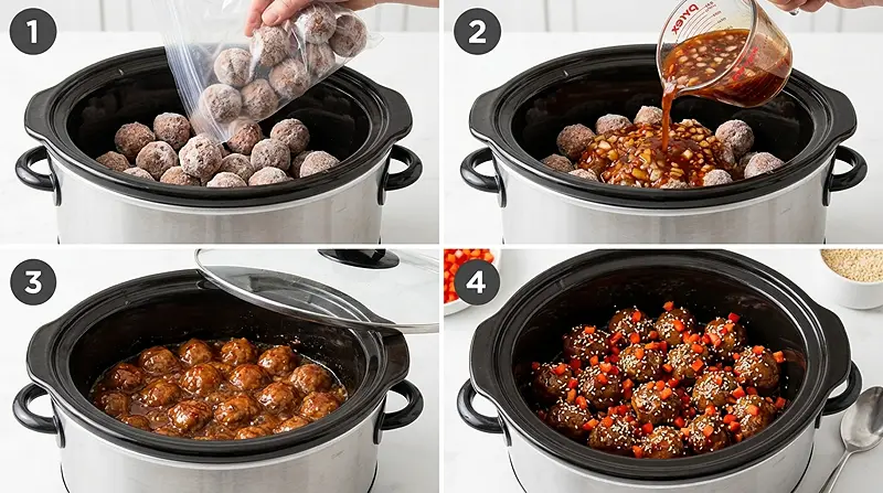 Slow Cooker Sweet Chili Meatballs 3 Slow Cooker Sweet Chili Meatballs Instructions