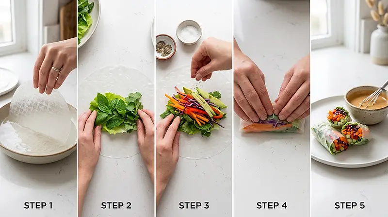 Vegetable Spring Rolls with Peanut Sauce 3 Spring Rolls Healthy Easy
