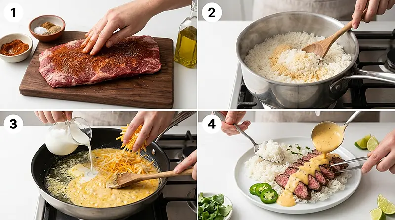 Steak Queso Rice Instructions