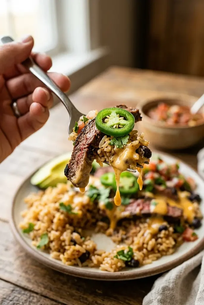 Steak Queso Rice recipe
