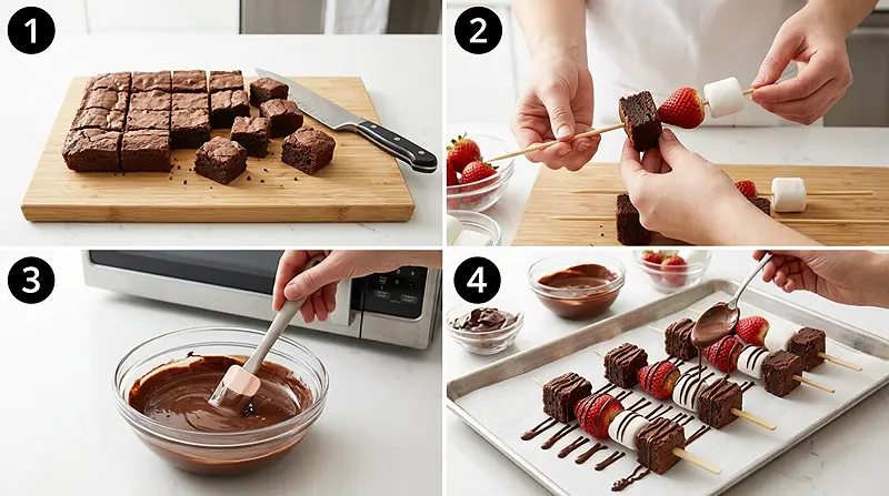 Strawberry Brownie Kabobs 3 Strawberry Brownie Kabobs Instructions