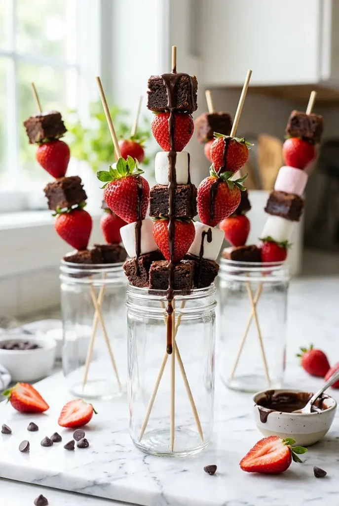 Strawberry Brownie Kabobs 4 Strawberry Brownie Kabobs Recipe