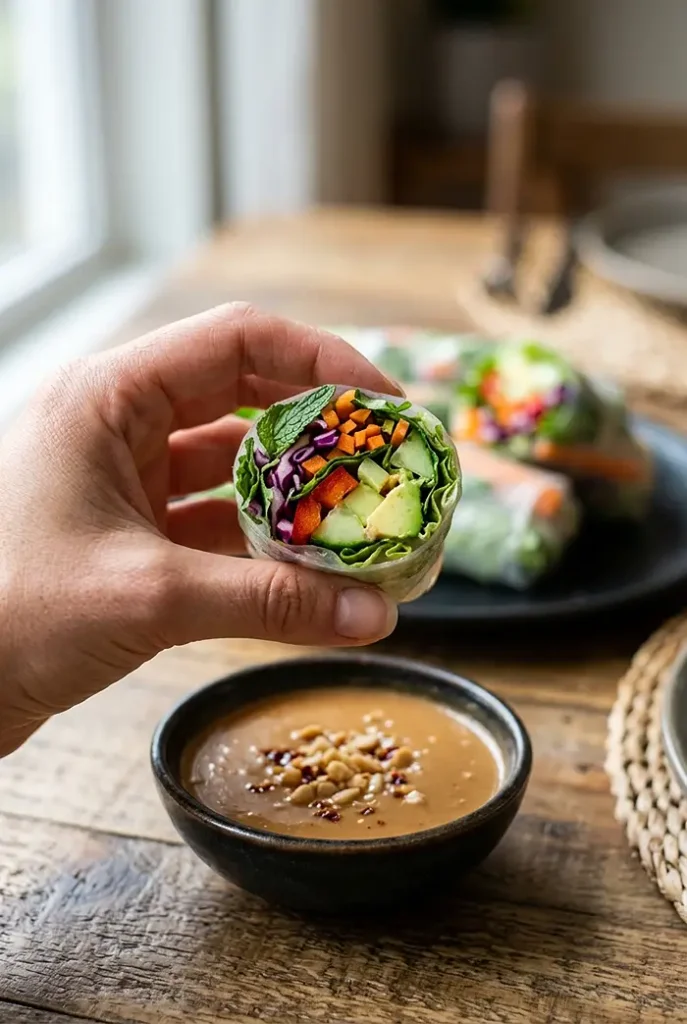 Vegetable Spring Rolls with Peanut Sauce 4 Vegetable Spring Rolls Meal