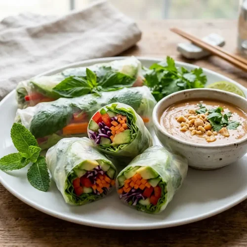 Vegetable Spring Rolls with Peanut Sauce 6 Vegetable Spring Rolls with Peanut Sauce