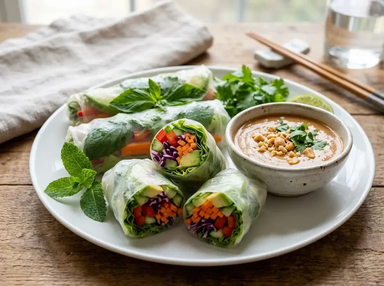 Vegetable Spring Rolls with Peanut Sauce