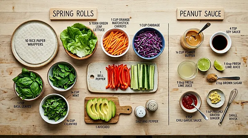 Vegetable Spring Rolls with Peanut Sauce 2 Vegetable Spring Rolls with Peanut Sauce Ingredients