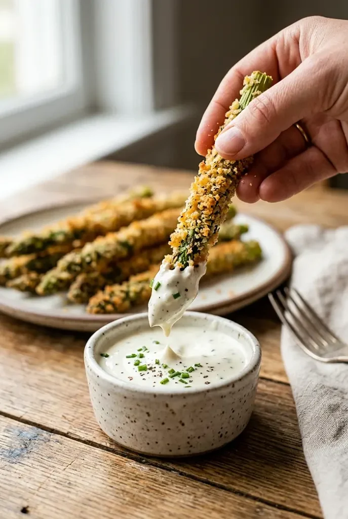 Crispy Parmesan Asparagus Fries + Dip 4 asparagus fries