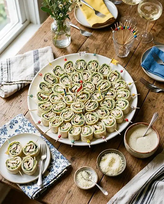 Chicken Caesar Wrap Bites (Pinwheels) 5 pinwheel appetizers