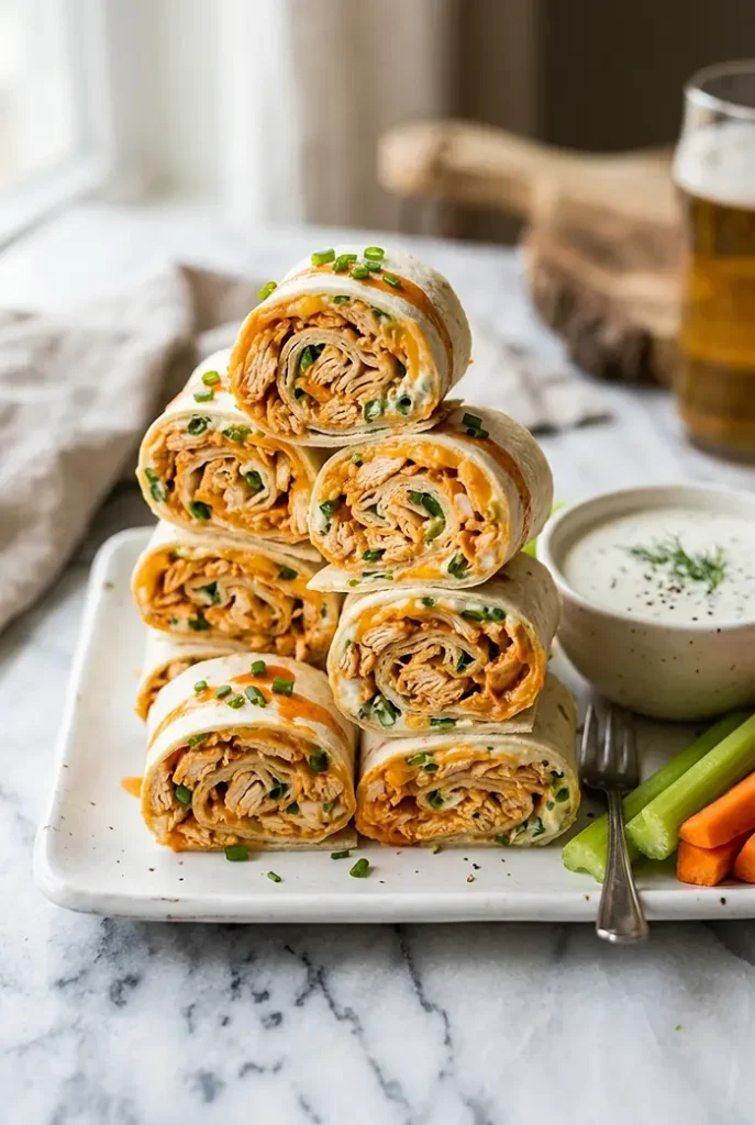 Buffalo Chicken Pinwheels (Tortilla Roll-Ups) 4 tortilla roll ups