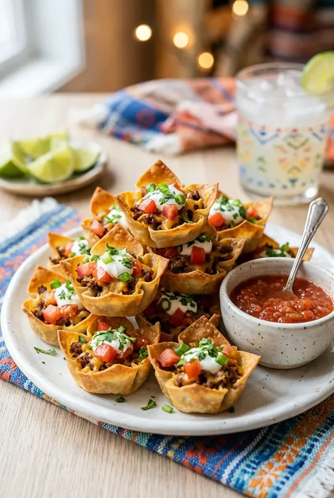 Mini Taco Cups (Wonton Wrapper) 4 wonton appetizers