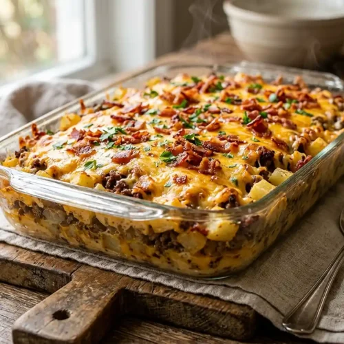 5-Ingredient Cheesy Bacon Cheeseburger Potato Bake