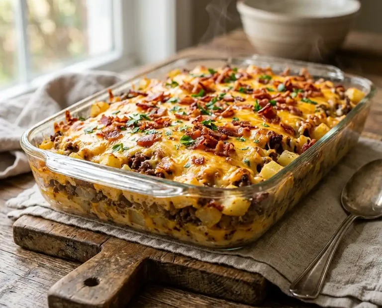 5-Ingredient Cheesy Bacon Cheeseburger Potato Bake