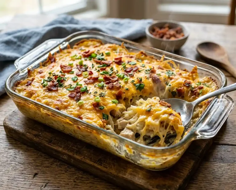 5-Ingredient Cheesy Chicken Bacon Ranch Potato Bake