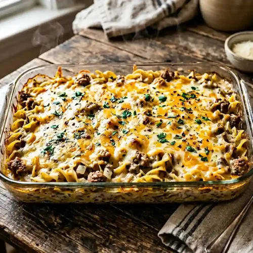 5-Ingredient Cheesy Ranch Sausage & Noodle Bake