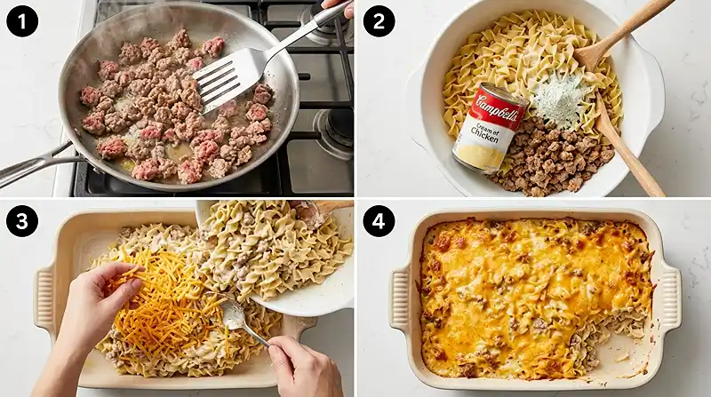 5-Ingredient Cheesy Ranch Sausage & Noodle Bake Instructions
