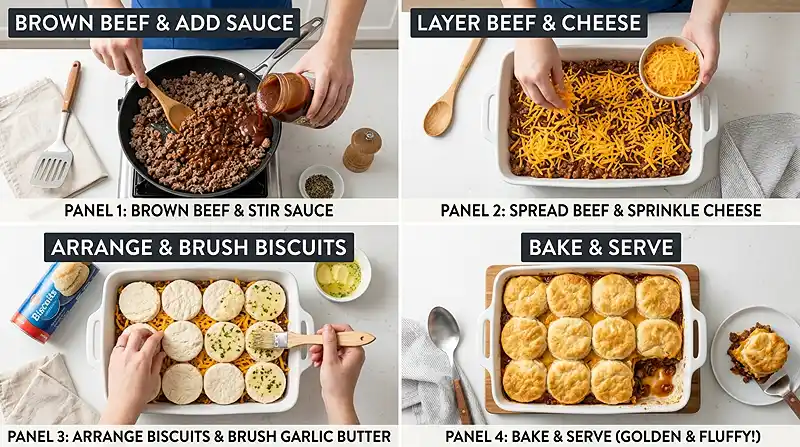 5-Ingredient Cheesy Sloppy Joe Biscuit Bake 3 5-Ingredient Cheesy Sloppy Joe Biscuit Bake Instructions