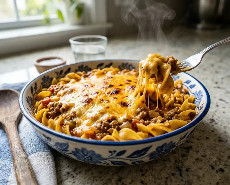 5-Ingredient Cheesy Sloppy Joe Noodle Casserole