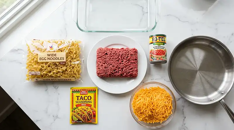 5-Ingredient Cheesy Taco Noodle Bake 2 5-Ingredient Cheesy Taco Noodle Bake Ingredients