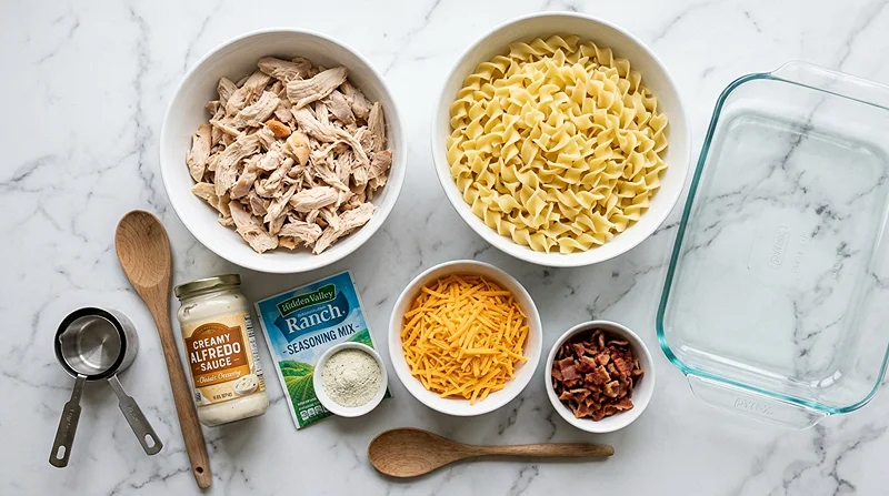 5-Ingredient Chicken Bacon Ranch Noodle Bake 2 5-Ingredient Chicken Bacon Ranch Noodle Bake Ingredients