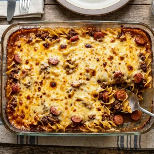 5-Ingredient Creamy Chili Cheese Dog Bake