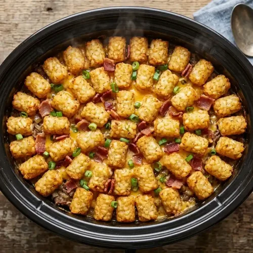 5-Ingredient Crockpot Bacon Cheeseburger Tater Tot Casserole