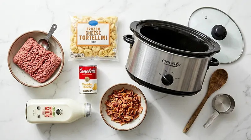 5-Ingredient Crockpot Bacon Cheeseburger Tortellini 2 5-Ingredient Crockpot Bacon Cheeseburger Tortellini Ingredients