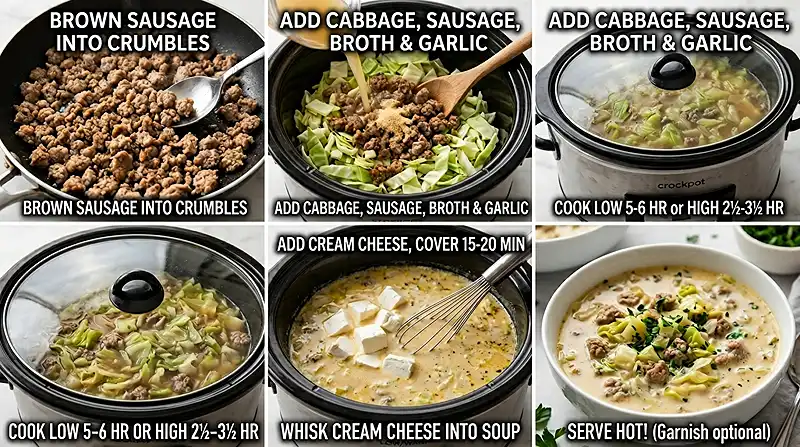5-Ingredient Crockpot Creamy Sausage & Cabbage Soup 3 5-Ingredient Crockpot Creamy Sausage & Cabbage Soup Instructions
