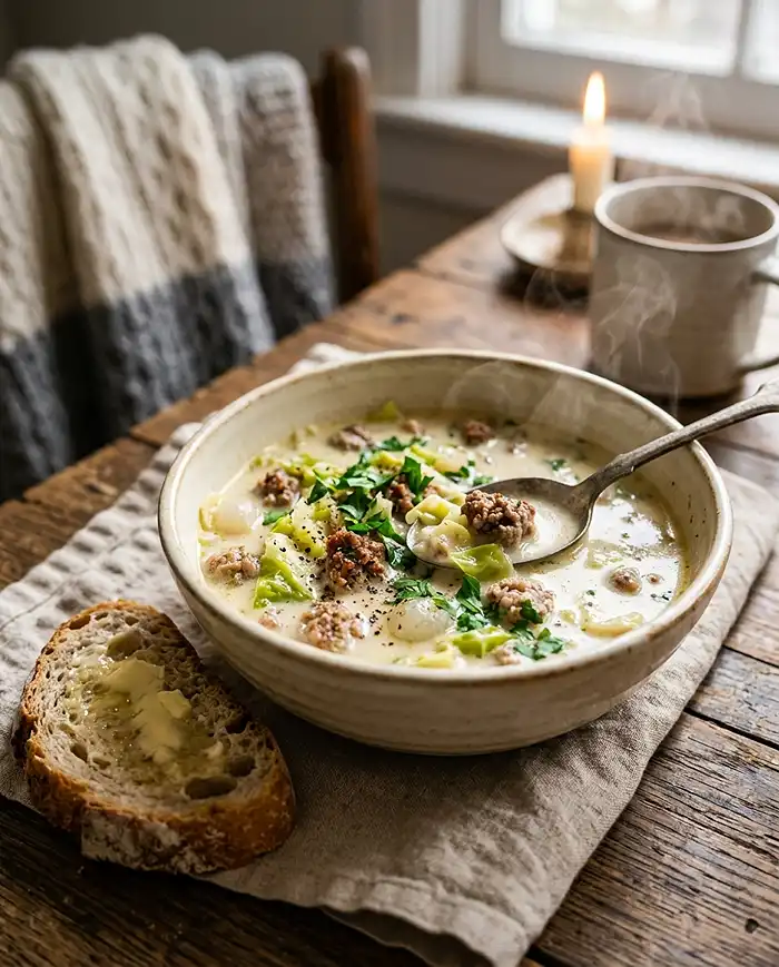 5-Ingredient Crockpot Creamy Sausage & Cabbage Soup 4 5-Ingredient Crockpot Creamy Sausage & Cabbage Soup Recipe