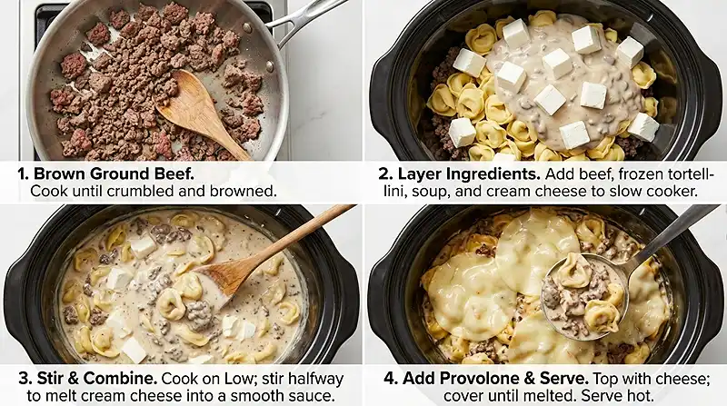 5-Ingredient Crockpot Philly Cheesesteak Tortellini Instructions