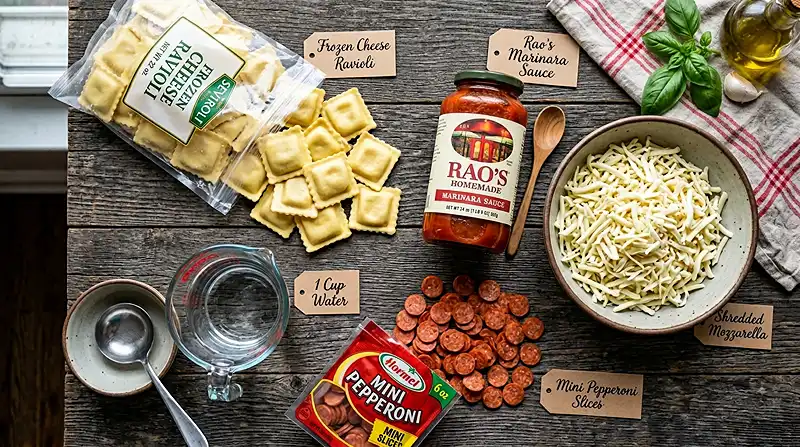 5-Ingredient Dump-and-Bake Pepperoni Pizza Ravioli 2 5-Ingredient Dump-and-Bake Pepperoni Pizza Ravioli Ingredients