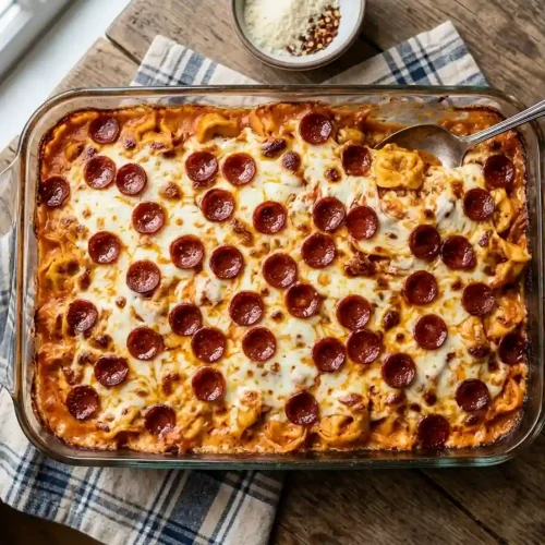 5-Ingredient Dump-and-Bake Pizza Tortellini Casserole 6 5-Ingredient Dump-and-Bake Pizza Tortellini Casserole
