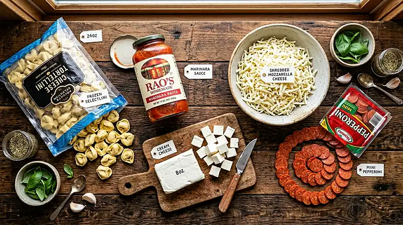 5-Ingredient Dump-and-Bake Pizza Tortellini Casserole 2 5-Ingredient Dump-and-Bake Pizza Tortellini Casserole Ingredients