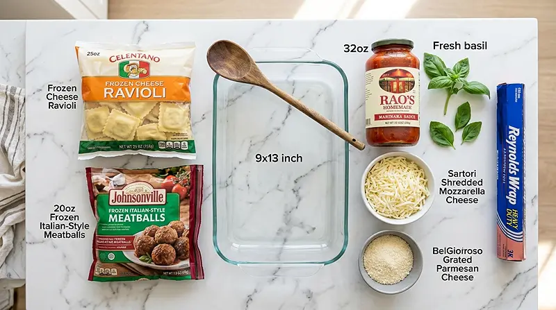 5-Ingredient Lazy Lasagna Ravioli Bake Ingredients