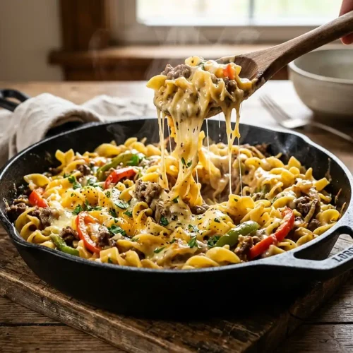 5-Ingredient One-Pot Philly Cheesesteak Noodle Skillet 6 5-Ingredient One-Pot Philly Cheesesteak Noodle Skillet