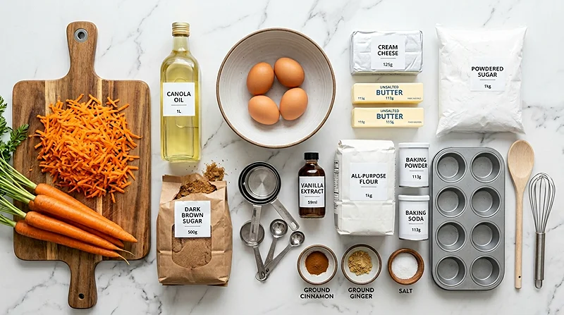 Carrot Cake Cupcakes with Cream Cheese Frosting Ingredients