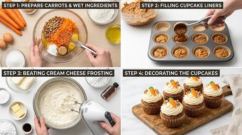 Carrot Cake Cupcakes with Cream Cheese Frosting Instructions