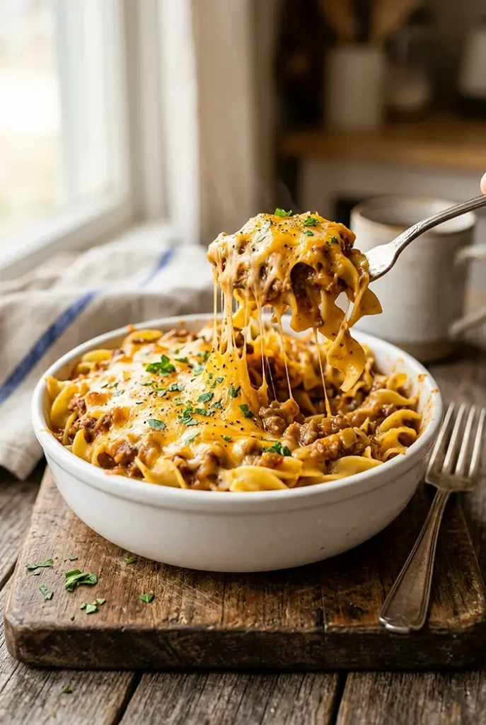 5-Ingredient Cheesy Sloppy Joe Noodle Casserole 4 Cheesy Sloppy Joe Noodle Casserole