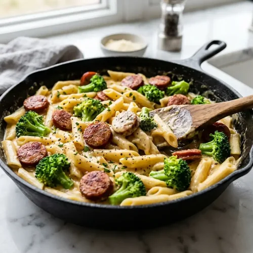 Creamy Kielbasa Broccoli Skillet