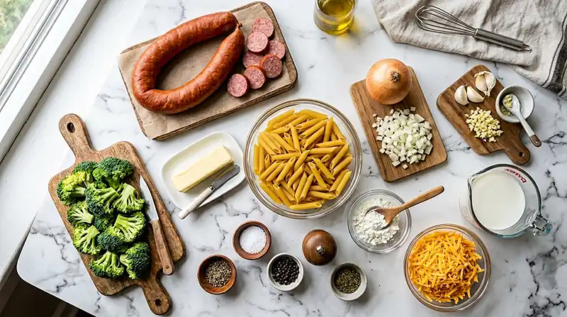 Creamy Kielbasa Broccoli Skillet Ingredients