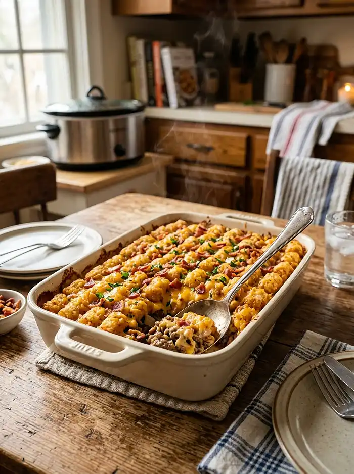 Crockpot Bacon Cheeseburger Tater Tot Casserole