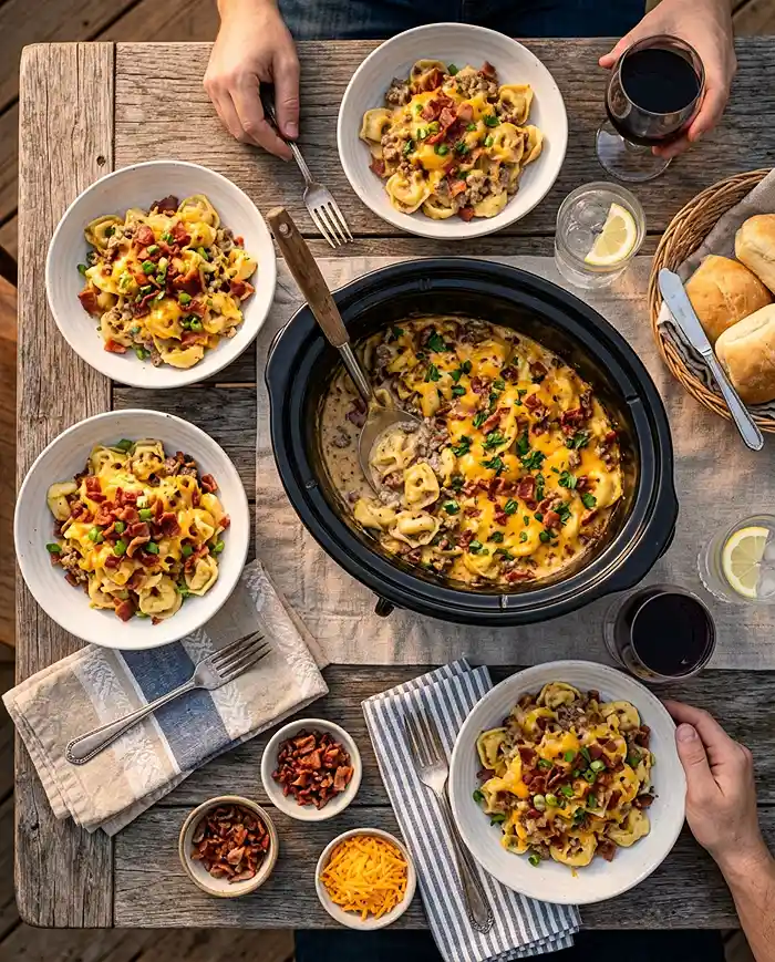 5-Ingredient Crockpot Bacon Cheeseburger Tortellini 5 Crockpot Bacon Cheeseburger Tortellini