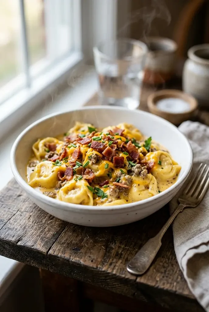 5-Ingredient Crockpot Bacon Cheeseburger Tortellini 4 Crockpot Cheeseburger Tortellini
