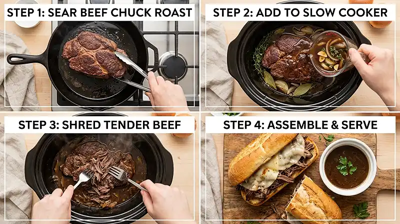 Crockpot French Dip Sandwiches Instructions